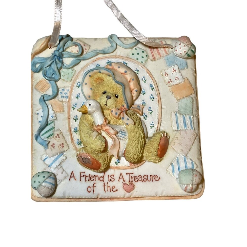 Enesco Teddy Bear Wall Plaque Ornament  "A Friend is a Treasure of Life"  1993
